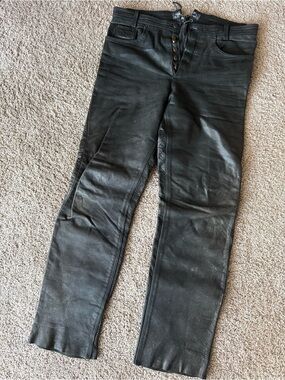 Men’s Biker Leather Pants TSCHUL Black Laced Button Fly Altered Diesel 36x31